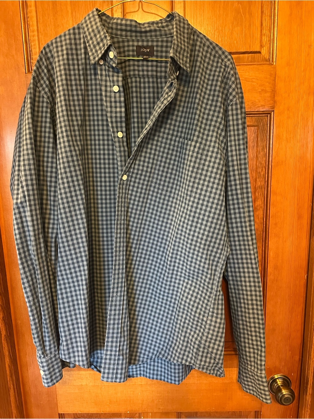 J. Crew Men's Navy and Light Blue Gingham Button-Down Shirt